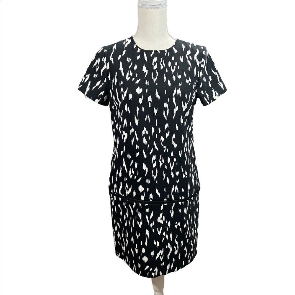 Rachel Zoe Black White Frances Drop Waist Zip around Shift Dress Size 2